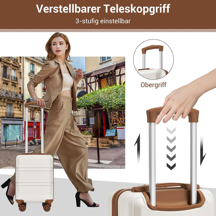 KONO Handgepäck Koffer mit abnehmbaren Rollen, 40x30x20 cm ohne Rollen, Leichter Kabinen-Koffer klei