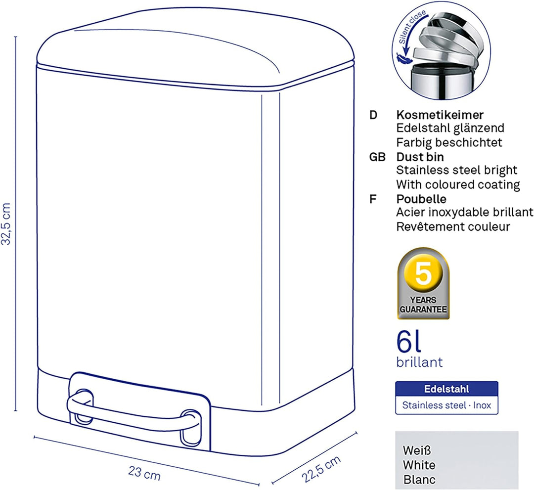 kela 22996 Kosmetikeimer, Edelstahl, Weiss, One Size, Weiss