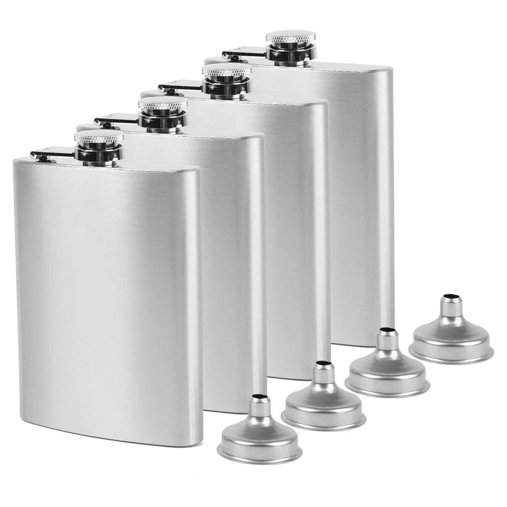 Tebery 4 Stück 8oz Flachmann Set aus Edelstahl mit kleinen Trichtern, 240ml Hüftflasche mit Trichter