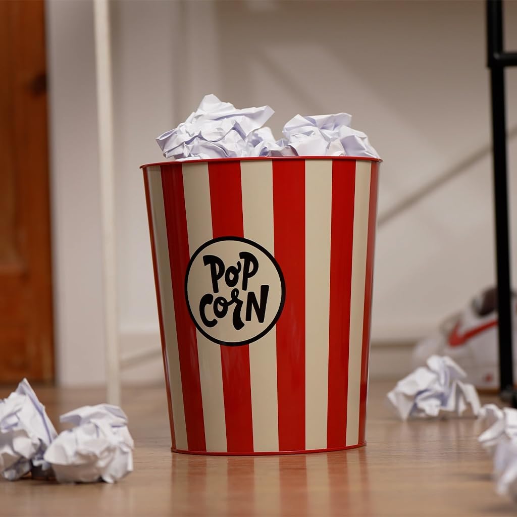 balvi Abfalleimer Popcorn Farbe Rot und Beige Bei dem die zerknüllten Papiere wie Popcorn aussehen A