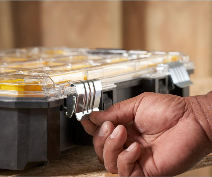 Stanley FatMax Organizer (stapelbare Werkzeugbox, mit transparentem Deckel, mit 10 Sortiereinsätzen