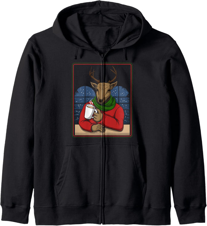 Lustige Weihnachtsbekleidung mit Elch und Tasse, Abend, Urlaub Kapuzenjacke