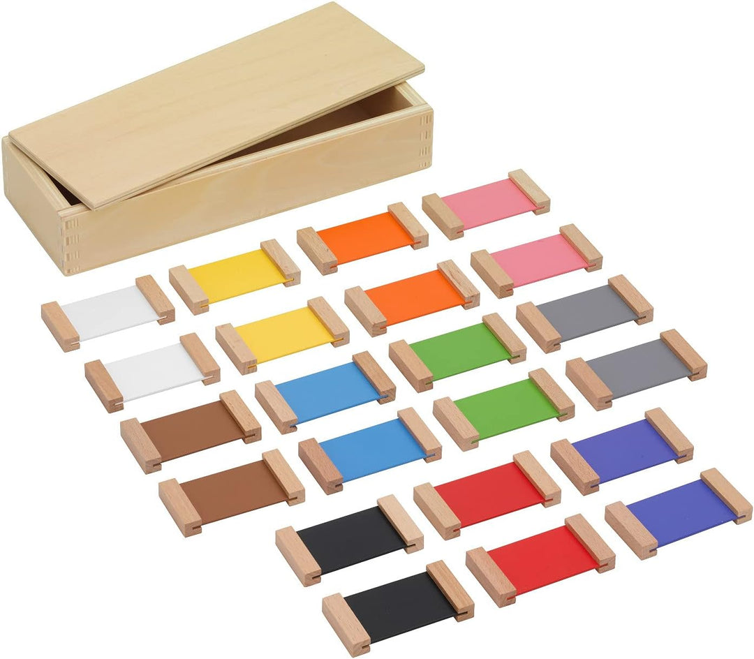 Montessori Farbtäfelchen, Kästen I, II und III, Montessori-Material zur Farbenlehre