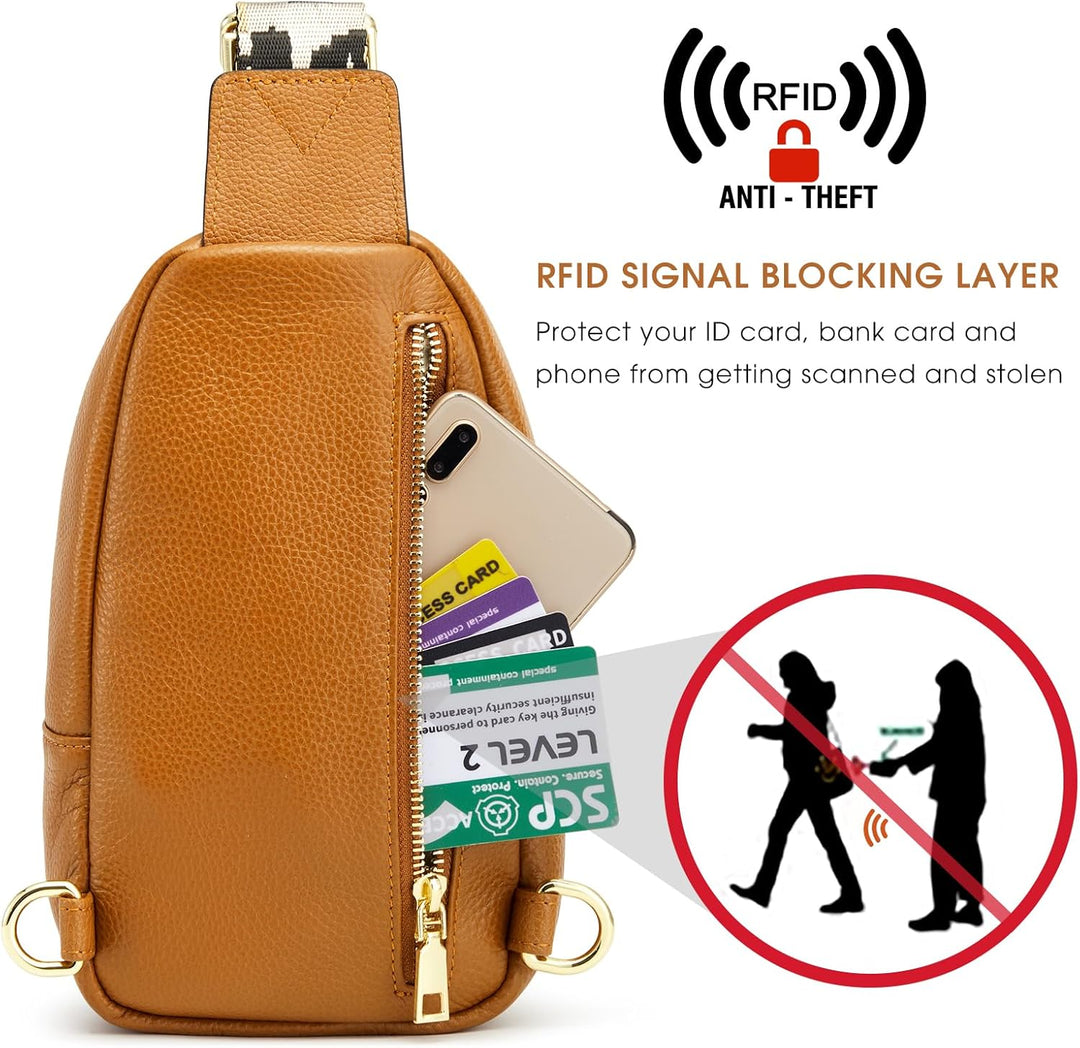 Kattee Damen Brust-Umhängetasche Echtes Leder Sling-Rucksack Kleine Umhängetasche mit RFID-Blockieru