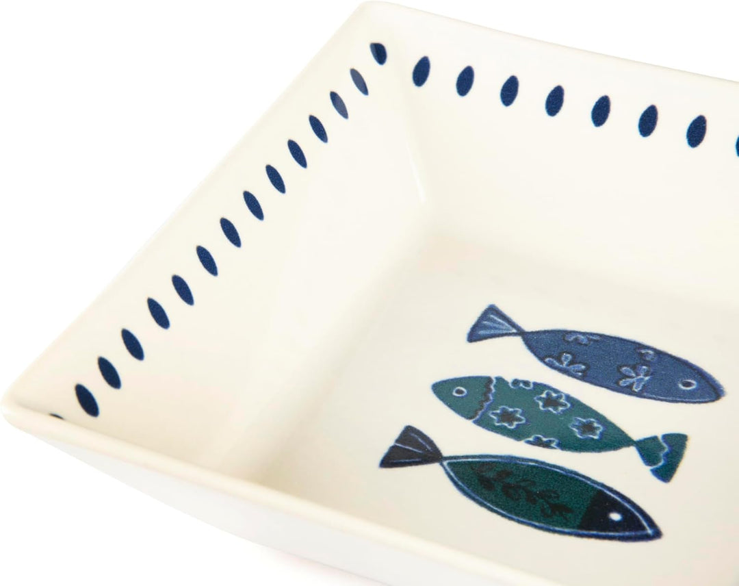 Excelsa Ocean 6er Set Suppenteller Keramik 17x17cm Blaue Fische Dekor