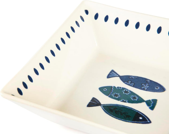 Excelsa Ocean 6er Set Suppenteller Keramik 17x17cm Blaue Fische Dekor