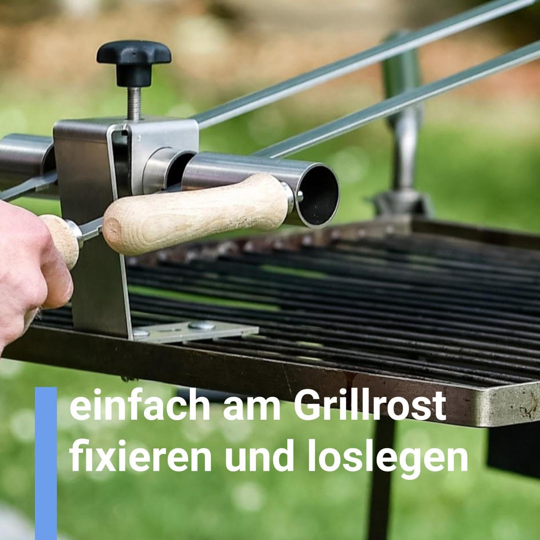 Premium Steckerlfisch Grillhalter für Gas- &amp; Kohlegrills - Platz für 4 Fische - Fisch Grill Aufsatz