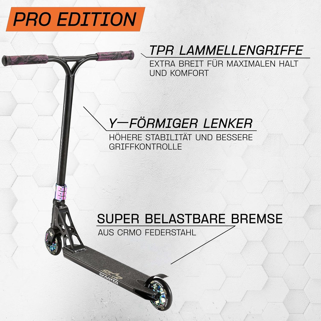 STAR SCOOTER Pro Sport Freestyle Kick Stunt Scooter für Kinder ab 7 Jahre, Erwachsene | 110 120mm Pr