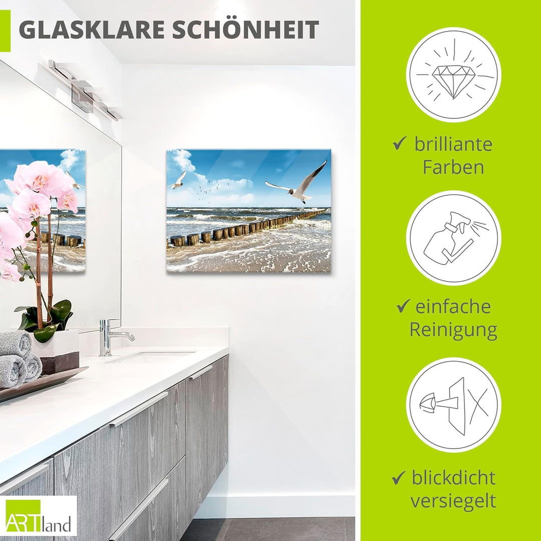 ARTland Glasbilder Wandbild Glas Bild einteilig 60x45 cm Querformat Strand Meer Maritim Landschaft S
