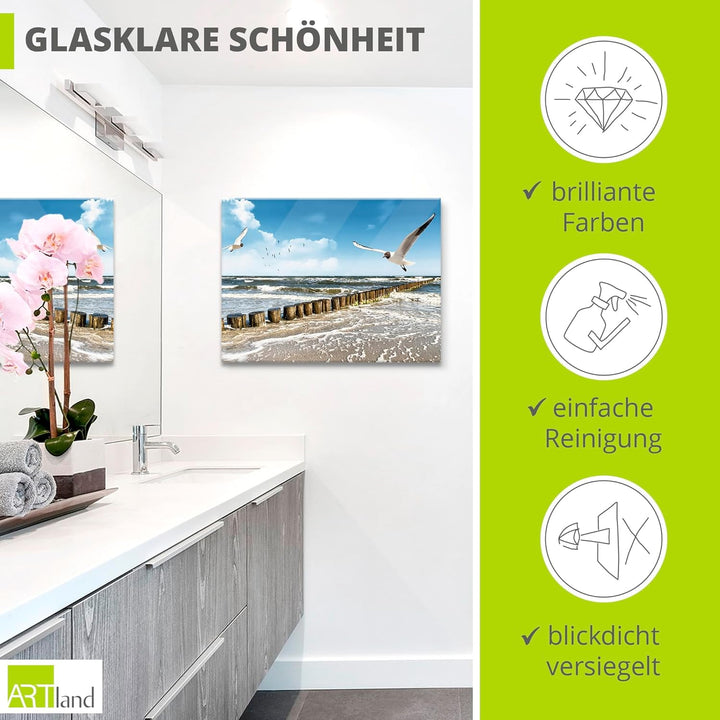 ARTland Glasbilder Wandbild Glas Bild einteilig 60x45 cm Querformat Strand Meer Maritim Landschaft S