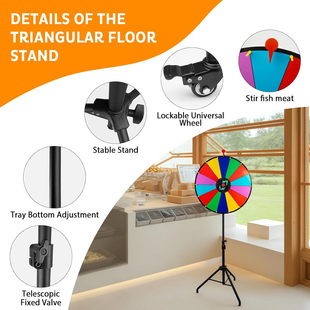 Glücksrad, Glücksrad zum Drehen mit 14 Fächern und Faltbarem Dreibein-Bodenständer, Löschbares Glück