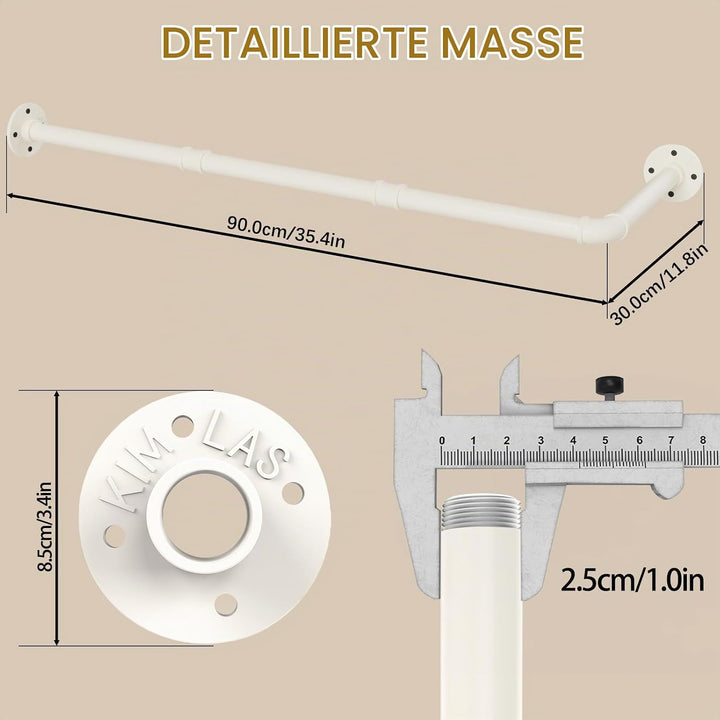 Garderobenstange Wand L Form, 2er Set, Kleiderstange Industrial, Platzsparenders Kleiderständer für