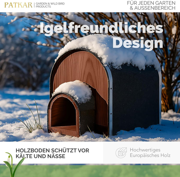 PATKAR Igelhaus Winterfest mit Boden [SCHÜTZT VOR FRESSFEINDEN] - Premium Igelfutterhaus (Made in Eu