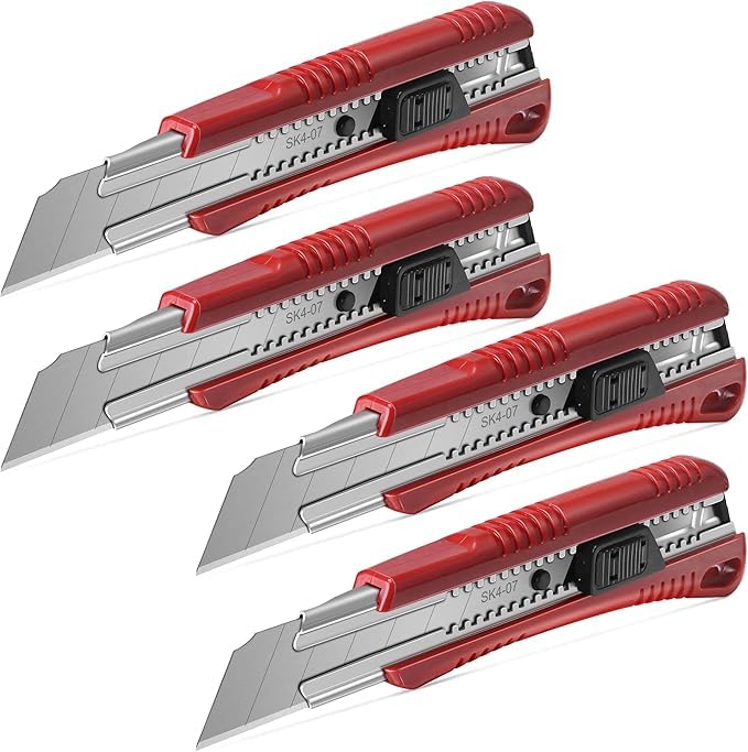 HAUTMEC Cuttermesser 25 mm Profi 4 Stück,Universalmesser mit Auto-Lock & 2 Ersatzklingen, Teppichmes