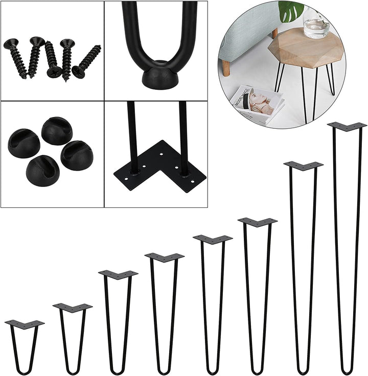 Einfeben Hairpin Legs, 4er Set Doppelstab Metall Haarnadel Tischbein, Stahl Haarnadelbeine mit Gummi