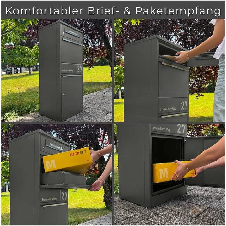 Metzler Paketbox draussen gross in Eisenglimmer DB703 - Briefkasten mit Paketfach personalisiert mit