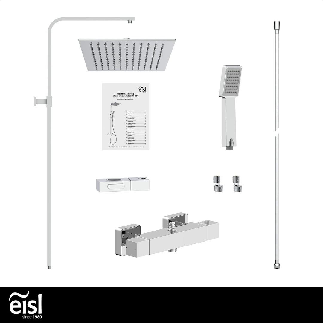 EISL CALVINO Duschsystem mit Thermostat Armatur, Komplettes Duschset mit Brausegarnitur (Regendusche
