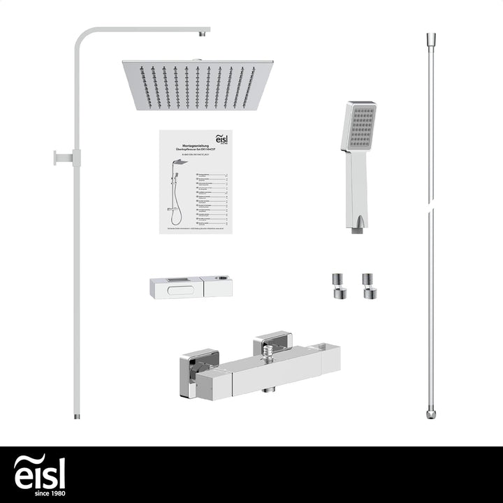 EISL CALVINO Duschsystem mit Thermostat Armatur, Komplettes Duschset mit Brausegarnitur (Regendusche
