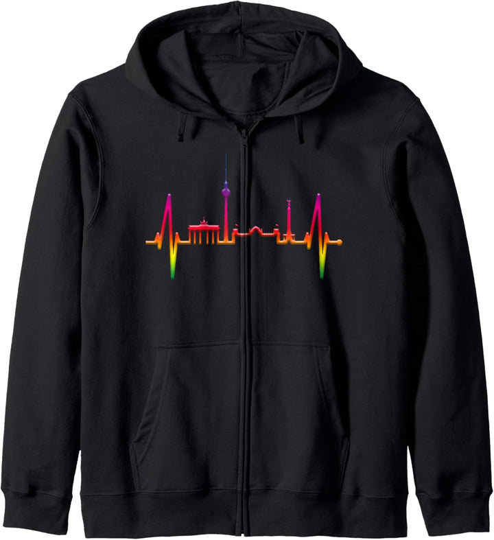 Berlin Skyline Herzschlag LGBT Regenbogen Pride Queer Liebe Kapuzenjacke