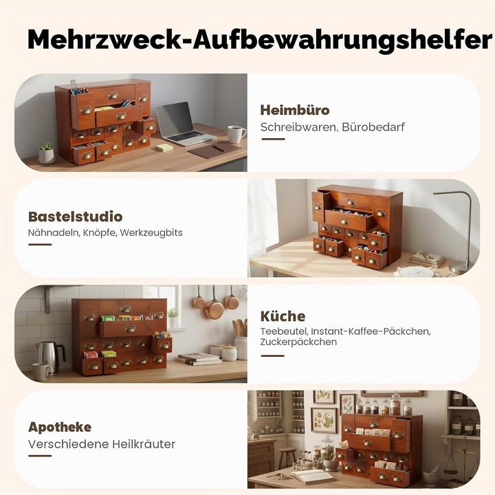 Mini Kommode mit 14 Schubladen Vintage Schubladenschrank Holz-Apothekerschrank für den Tisch geeigne