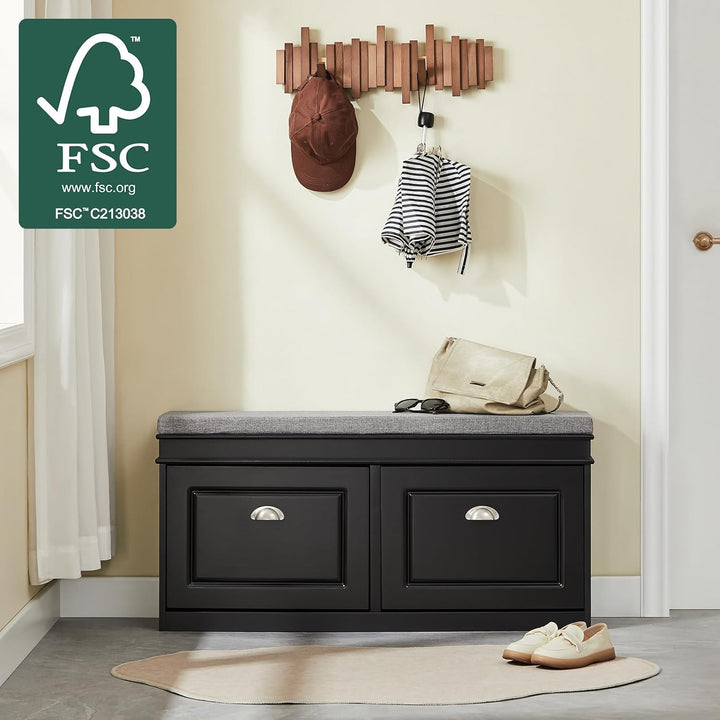 SoBuy Schuhbank mit Sitzfläche Sitzbank mit Stauraum und 2 Klappen, schmaler Schuhschrank mit Sitzba