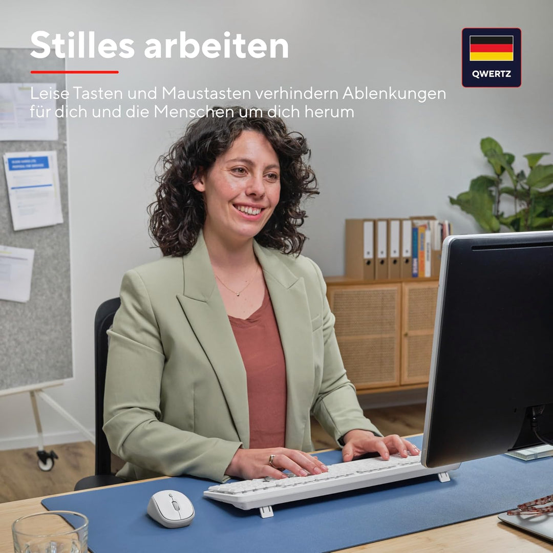 Trust ODY II Leise Tastatur Maus Set Kabellos Deutsches QWERTZ Layout, Flachen Tasten, Beidhändig Fu