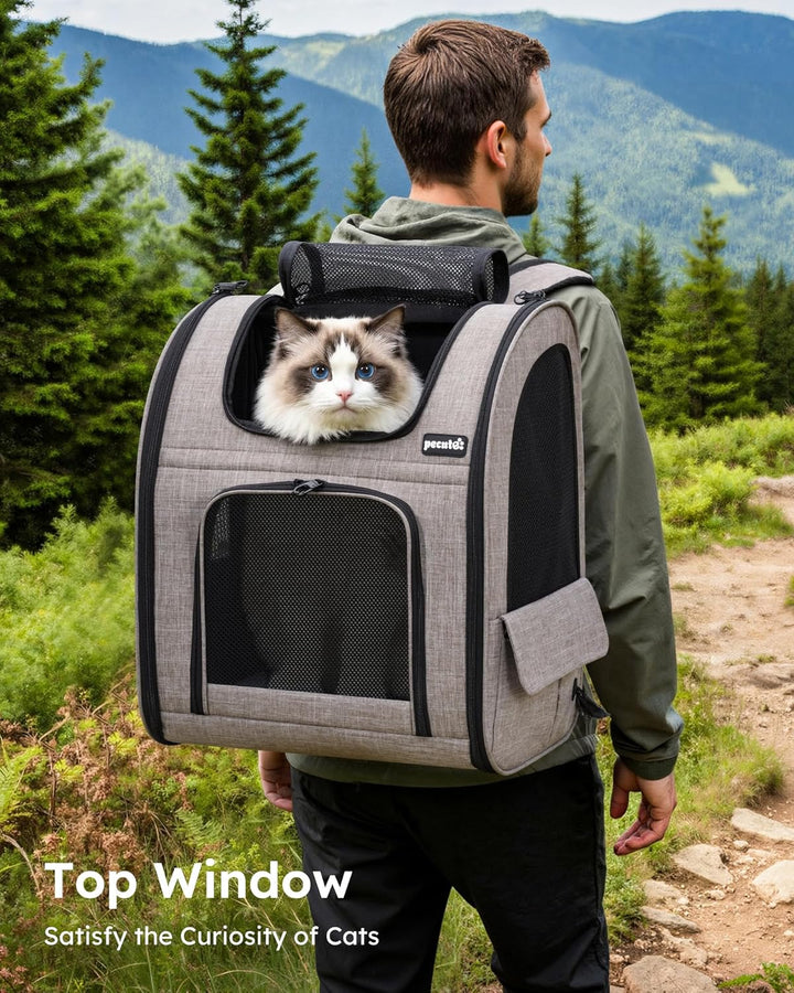 pecute Hunderucksack Erweiterbar XL für 6-10 kg, Faltbar Katzenrucksack Katzen mit Anti-offener Reis