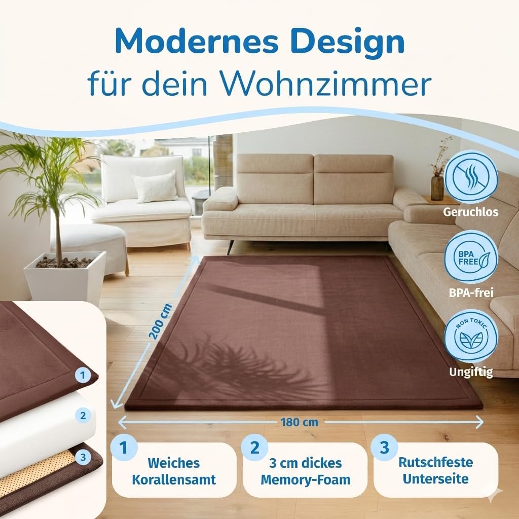 BabybeFun Krabbelmatte Baby - kuschelig weich - 3cm Dicke Spielmatte - schützt vor Stössen - Teppich