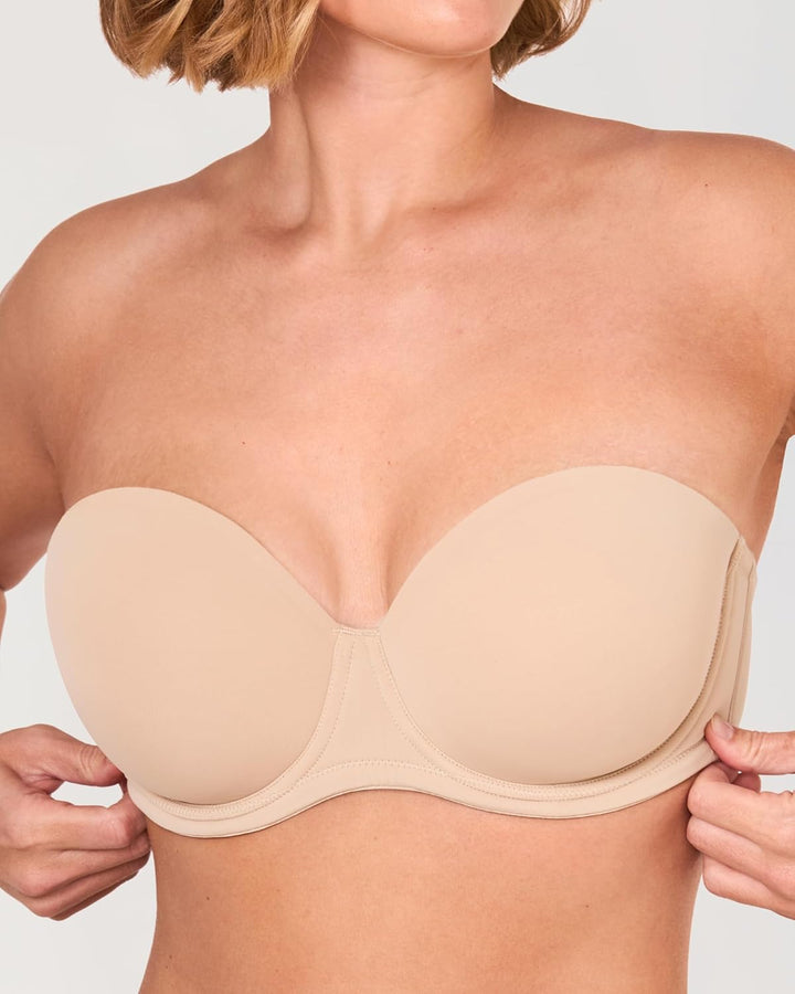 DELIMIRA Damen Trägerloser BH mit bügel Grosse Grössen Seamless Dirndl BH mit Geformte Cups 70C Beig