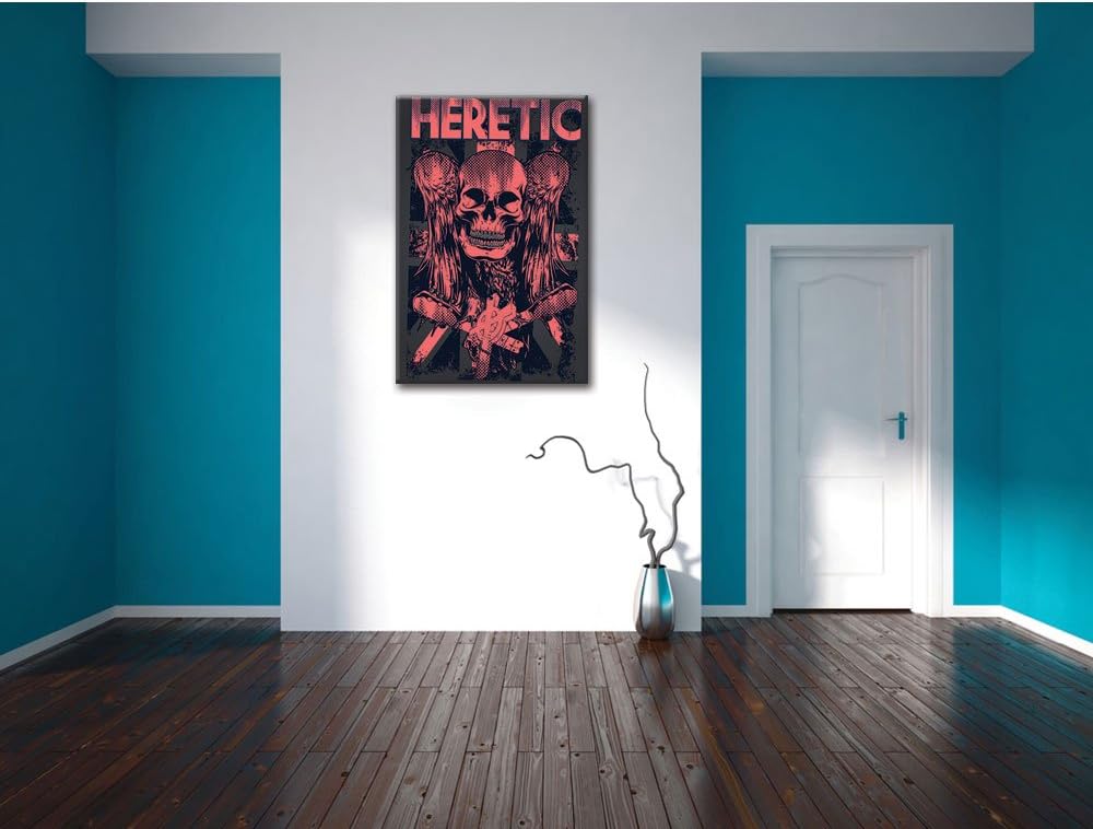 Pixxprint Wings Skull Black Bild auf Leinwand, XXL riesige Bilder fertig gerahmt mit Keilrahmen, Kun