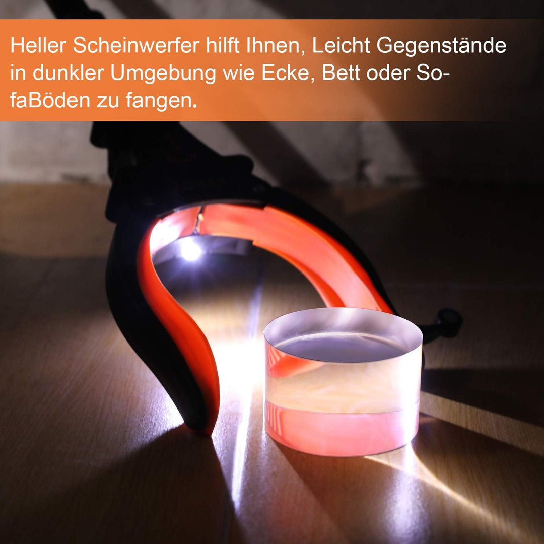 Kekoy 81cm Greifer mit Licht, Faltbare Greifzange für Senioren, Orange | Aluminium Müllgreifer Zange