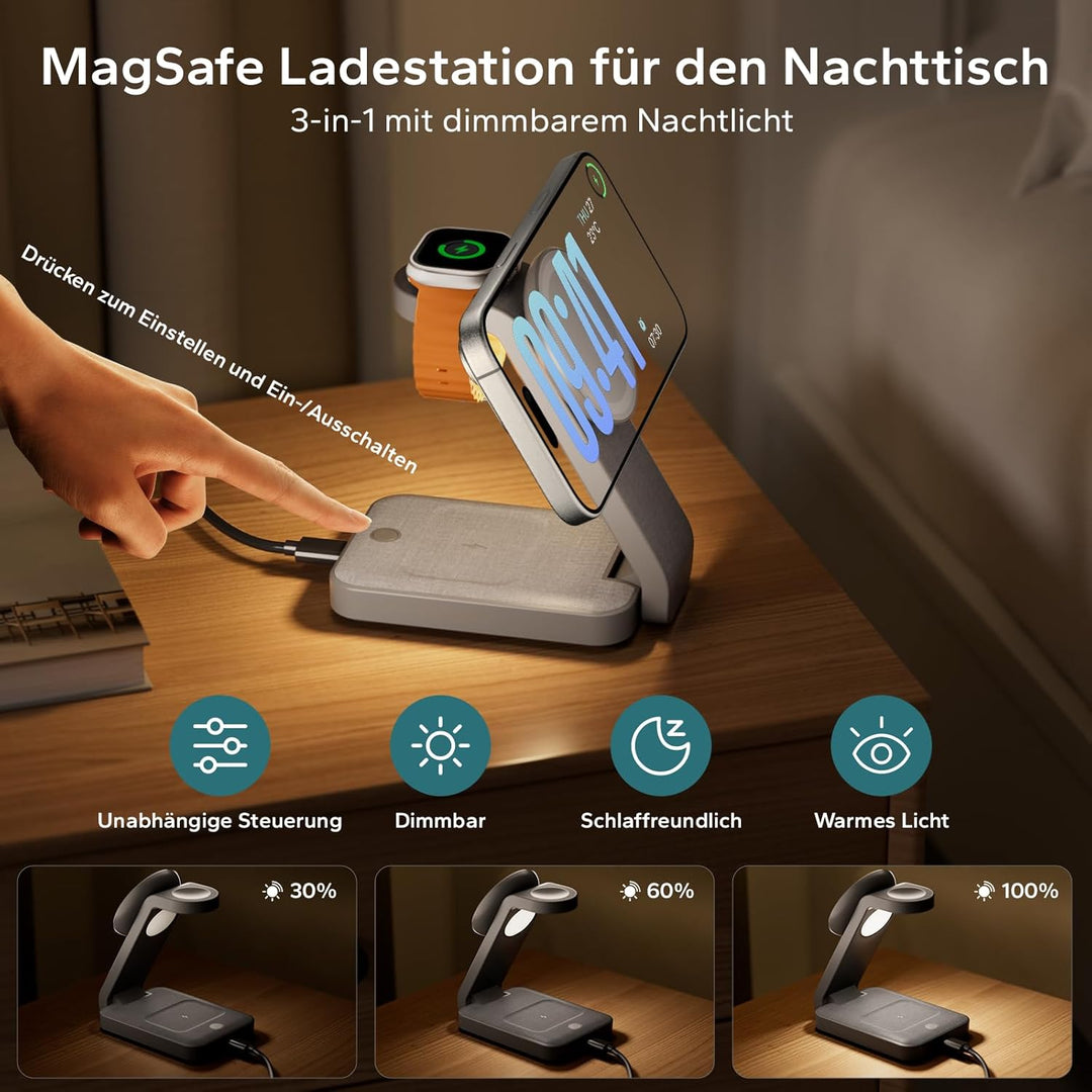 Magsafe Ladestation für Apple Watch und iPhone 3 In 1 Faltbar, iPhone Ladestation Magsafe Ladegerät