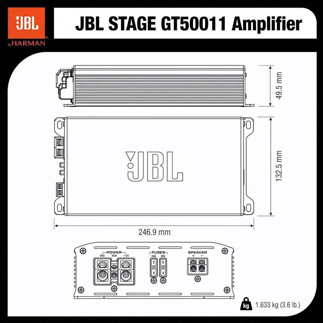 JBL Stage GT 50011 1 Kanal Subwoofer Autoradio Verstärker 1220W Max Class-D Mono Hochleistung Mono E