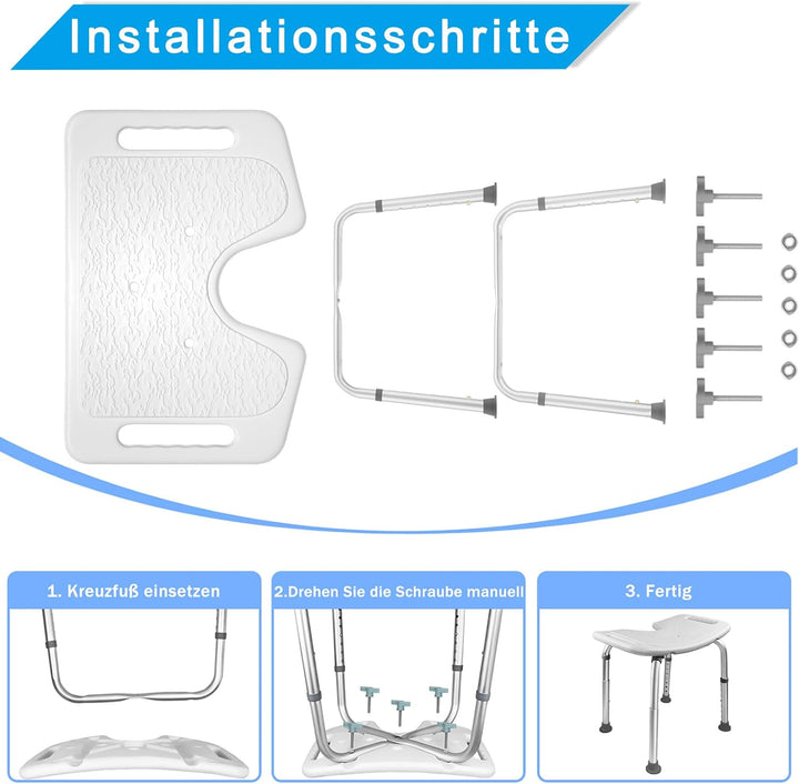 AUFUN Duschhocker Duschstuhl 35-51cm Höhenverstellbar Duschhocker U-Typ Anti-Rutsch Badsitz Duschhil