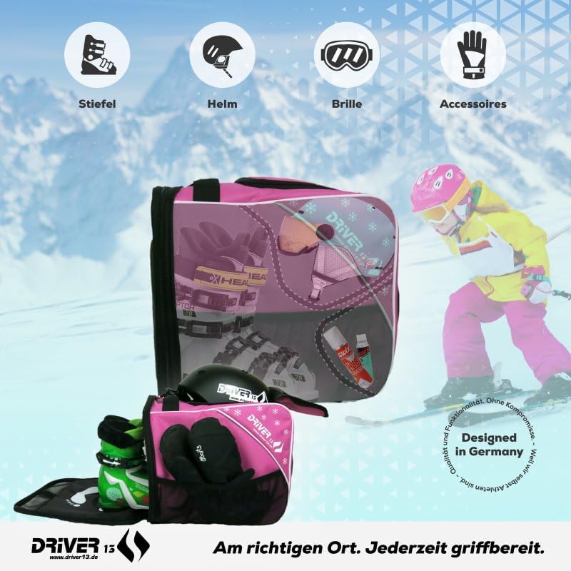 Driver13 Kinder Skistiefeltasche, Designed in Deutschland und seit vielen Jahren bewährt Pink, Pink