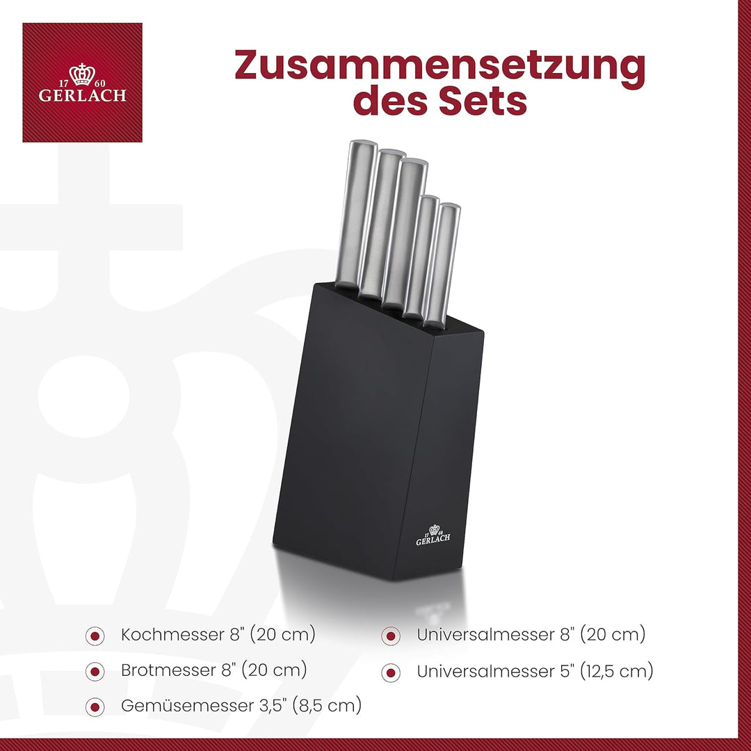 Gerlach Ambiente Messerblock Messerset Küchenmesserset 5 Messer aus Edelstahl Buchenholz Küchenmesse