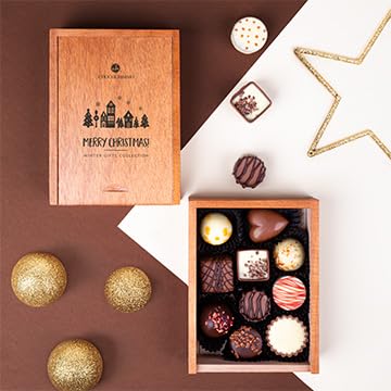 CHOCOLISSIMO Schokolade Geschenk - 10 handgemachte Pralinen in einer schicken Holzbox - Weihnachtssc