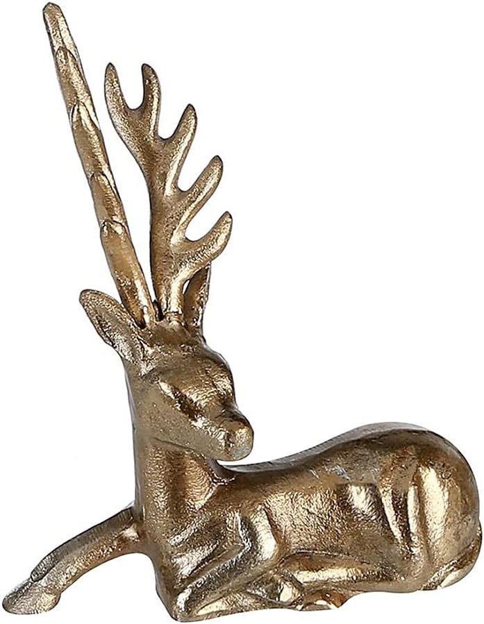 Generisch Skulptur Liegende Hirsch-Figur, antikgoldfarben | Weihnachts-Deko, grosse Tier-Figur, Skul