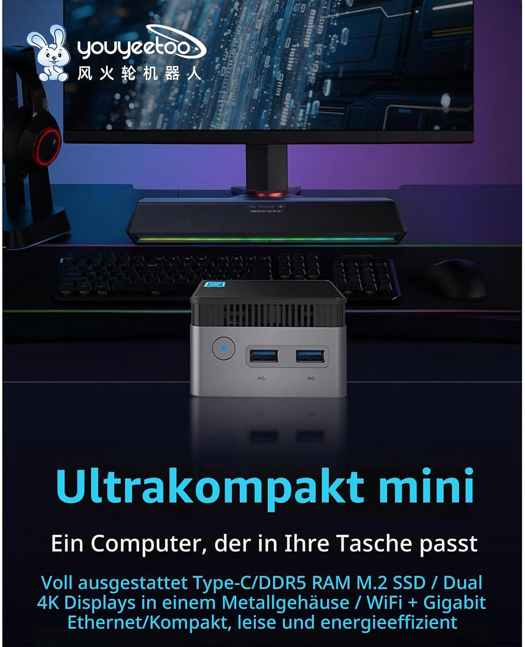 youyeetoo BY53 Mini PC, Intel N150 CPU - up to 3.6GHz, 12GB LPDDR5 4800MHz RAM, 0GB - 512GB M.2 NVME