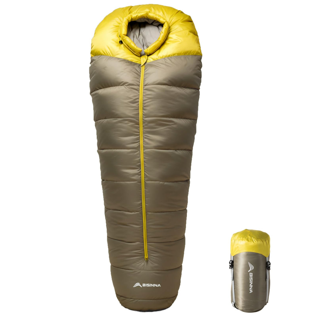 BISINNA Ultraleichter Daunenschlafsack in Mumienform | bis 0°C wintertauglich, 600-1000g Leichtgewic
