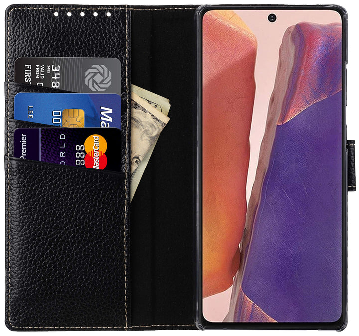 STILGUT Talis kompatibel mit Samsung Galaxy Note 20 Hülle mit Kartenfach aus Leder, Wallet Case, Han