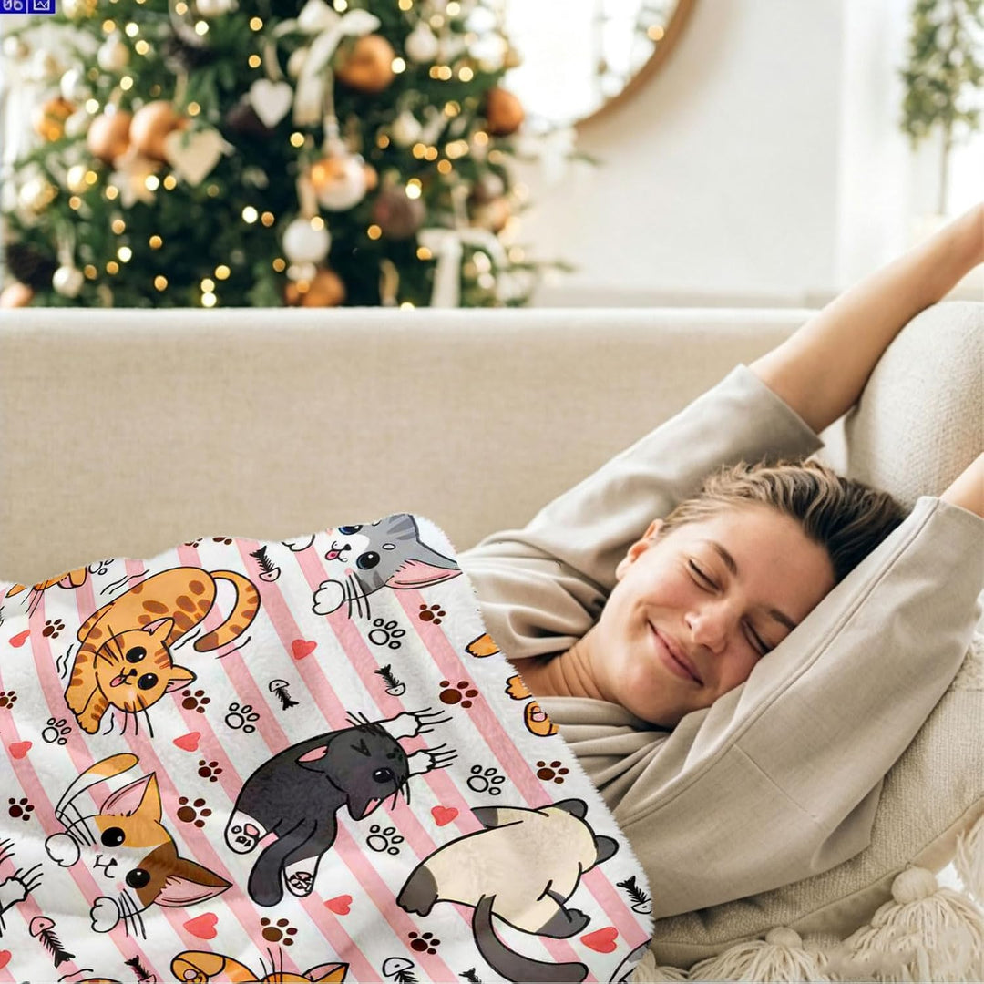 kuscheldecke Katze,Cartoon Kätzchen kuscheldecke Fleece Decke mit 3D Tierdruck, Weiche Warm Fleecede