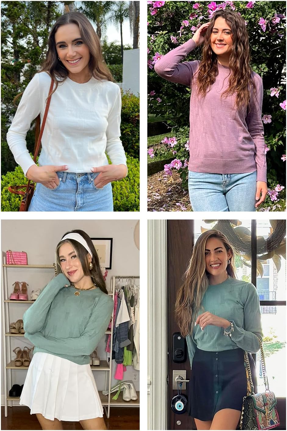 Arach&Cloz Pullover Damen Kurzarm/Langarm Elegant Frühling Sommer Strickpullover Rundhals Pulli Swea