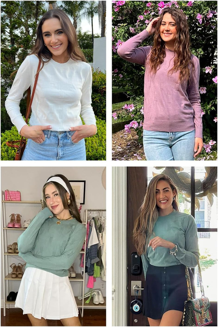 Arach&Cloz Pullover Damen Kurzarm/Langarm Elegant Frühling Sommer Strickpullover Rundhals Pulli Swea