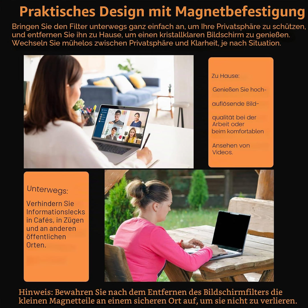 Laptop Magnetischer Monitor Blickschutzfilter für 14 Zoll 16:9, Abnehmbar Anti Glare, Anti Blaulicht