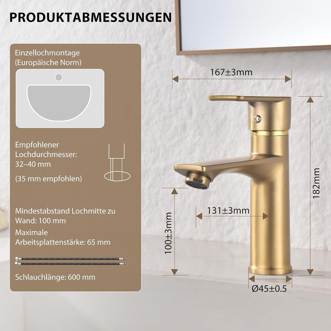 HOMELODY Wasserhahn Bad Gold Bleifreie Sicherheit Mischbatterie Waschbecken, Gold