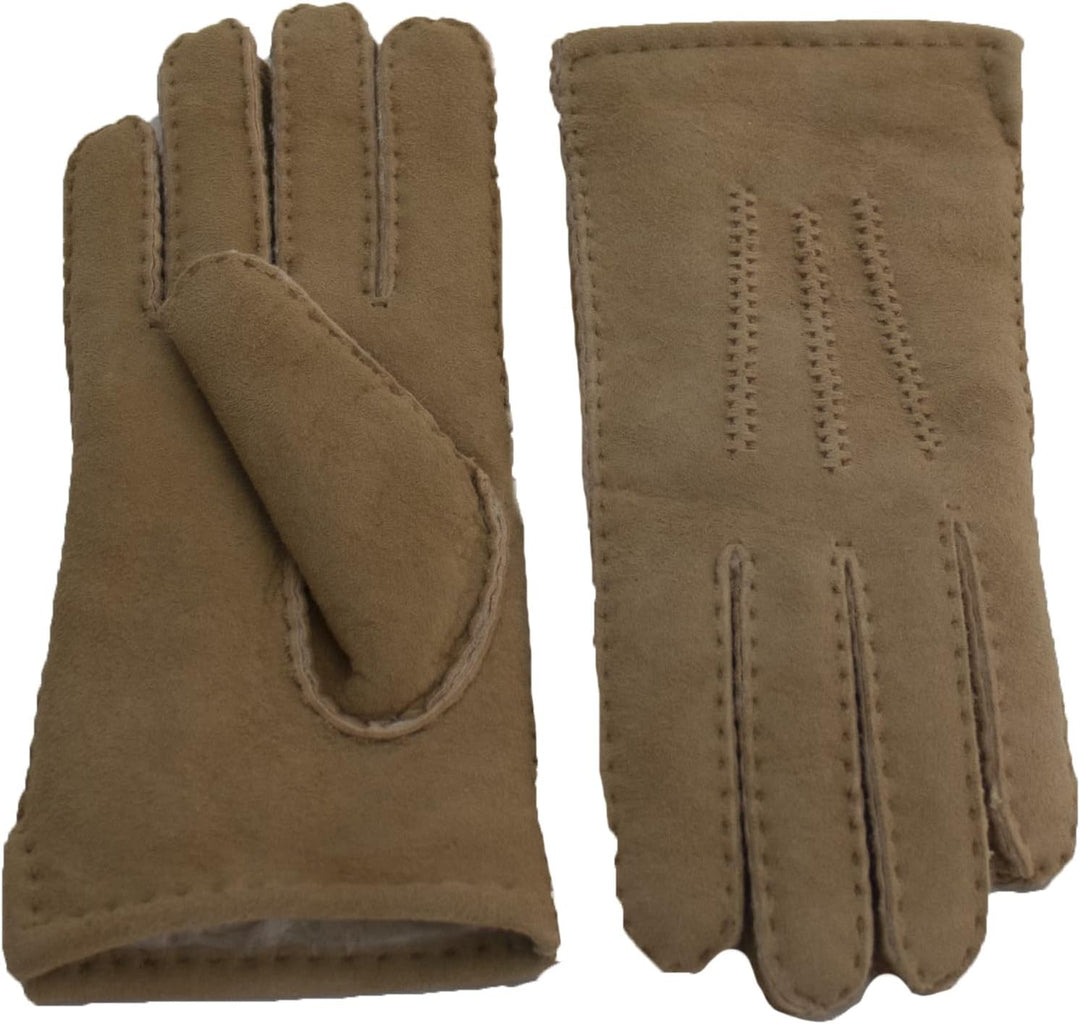 Reissner Lammfelle warme Merino Lammfell Handschuhe für Damen und Herren HDS-FINGER1 in beige, braun