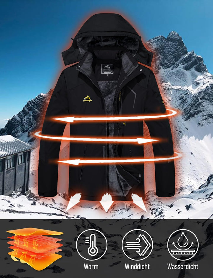 MAGCOMSEN Herren Winter Skijacke Fleece Gefüttert Jacke Outdoor Verdickt Softshelljacke Wasserdicht