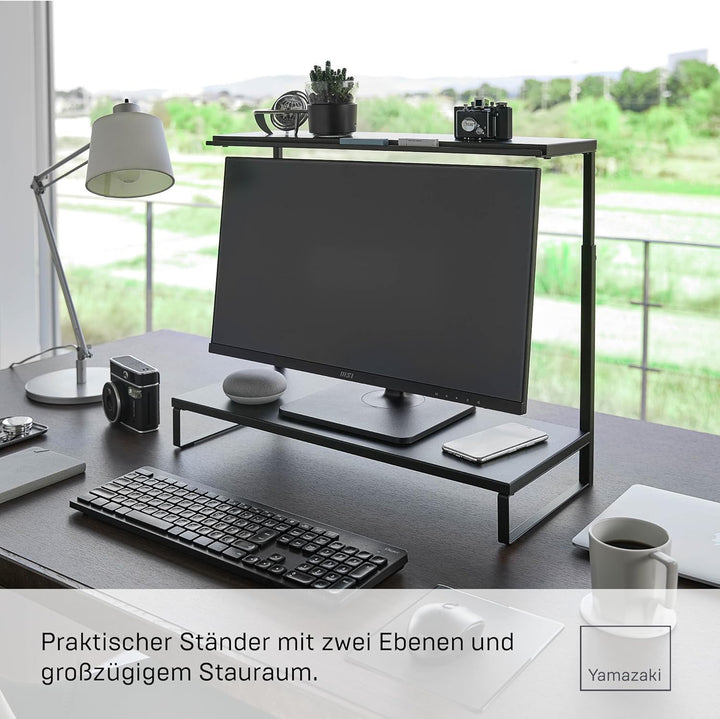 YAMAZAKI 1303 TOWER 2-stöckiger Monitorständer, schwarz, Stahl / Silikon / Polypropylen, minimalisti