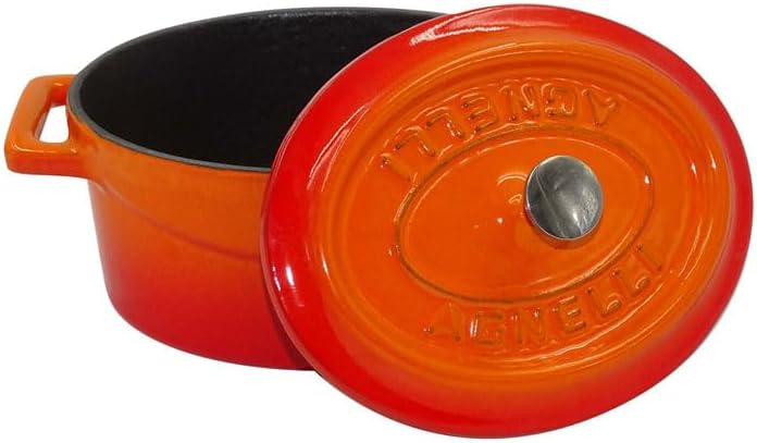 Pentole Agnelli Slowcook Ovaler Schmortopf aus Gusseisen mit 2 Griffen, Orange, 12 cm 12 x 9 Cm Oran